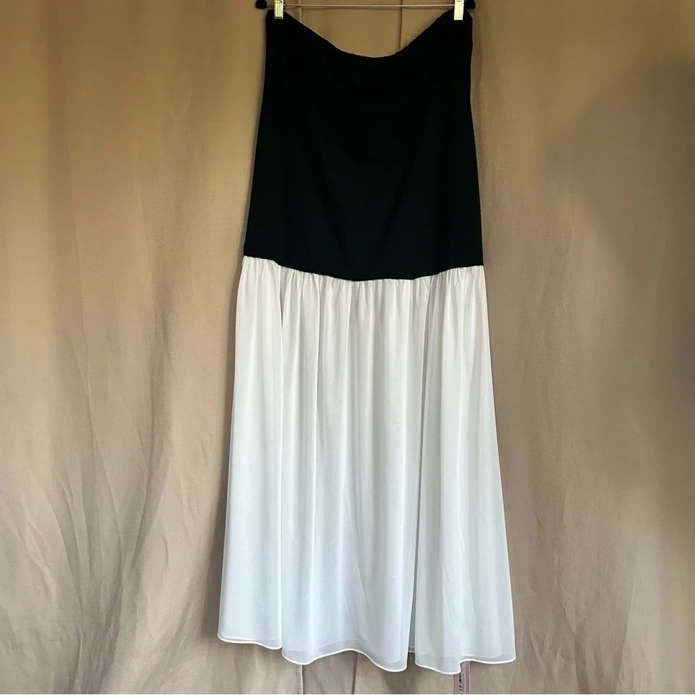 MICAS Black and White Strapless Colorblocked Maxi Dress - Picture 1 of 7